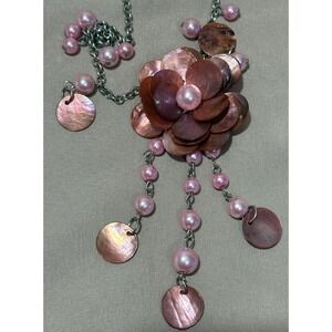Pink Rose  Necklace &‎ Earring Set  24" With 2" Drop
